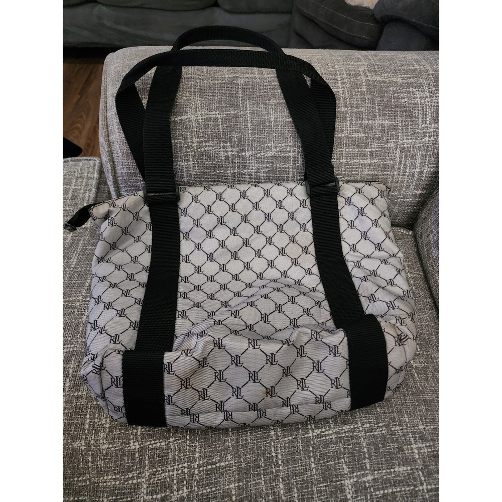 Lauren Ralph Lauren Monogram Jacquard Tote Bag Gray Black RL Logo Buckle Pocket - Picture 5 of 6